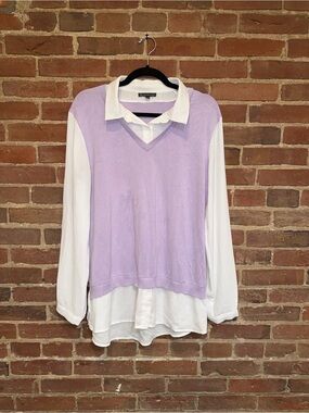 Adrianna Papell Lavender Knit Vest with White Shirt Collar